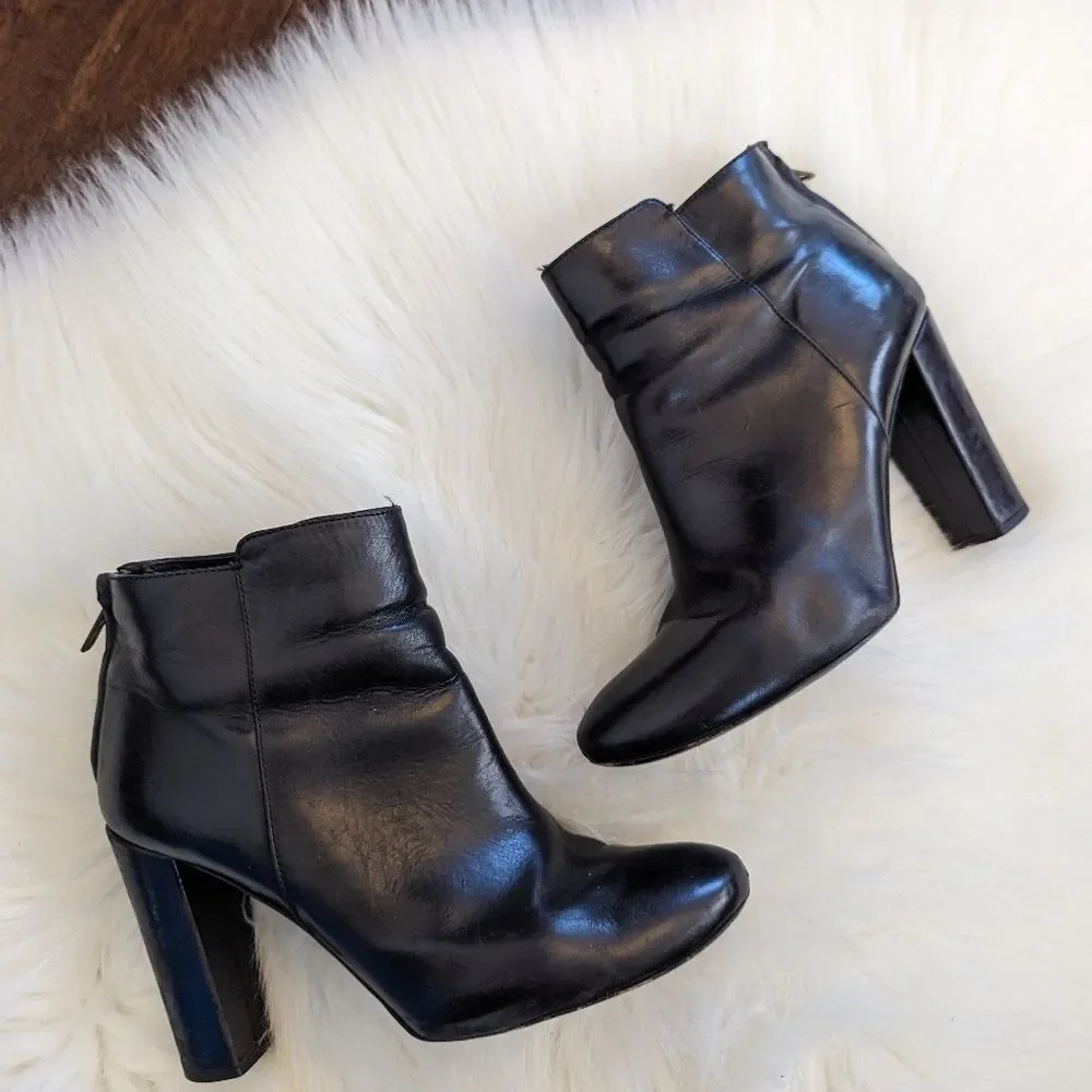 J. Crew Rory Collection Ankle Boots Black Leather Heeled Booties 7.5